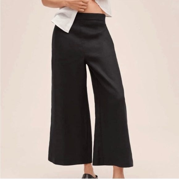 New MNG Black Linen High Waist Croped
Wide Leg Culottes Pants Size M - Picture 10 of 16
